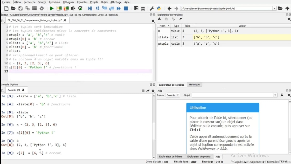 Comparaison Listes Vs Tuples