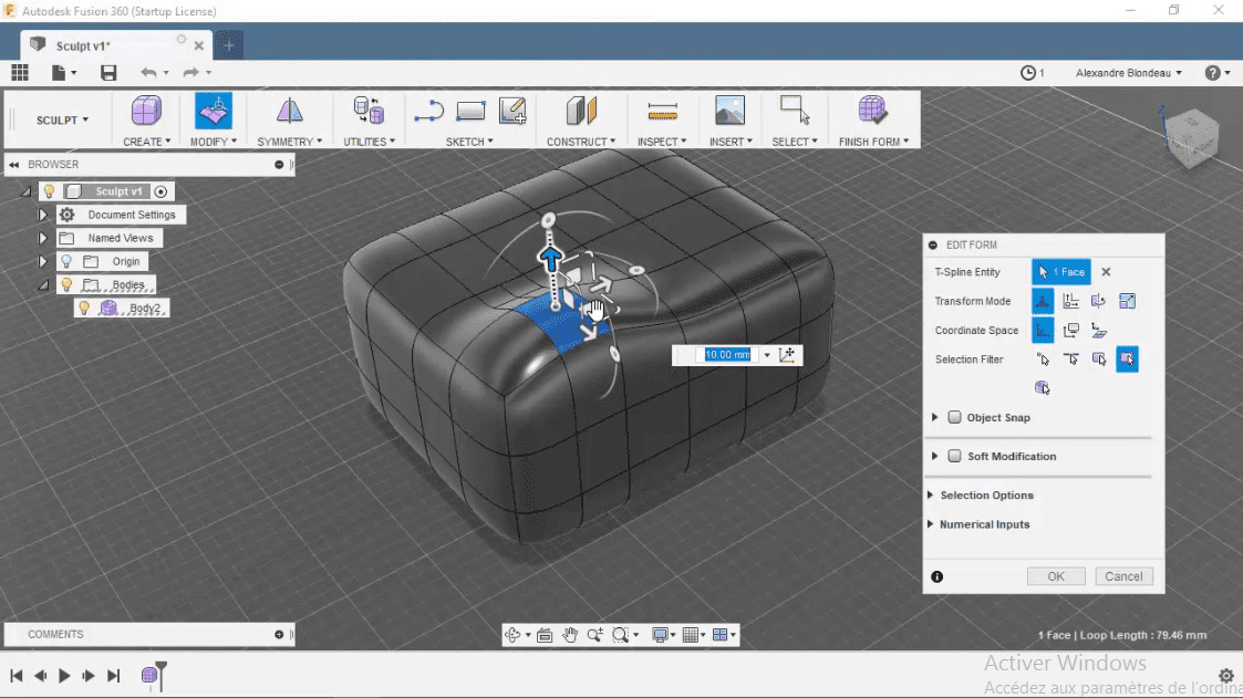 Meilleur Tuto Gratuit Fusion 360 Perfectionnement Creation De Formes Avec Le Sculpt Alphorm Com