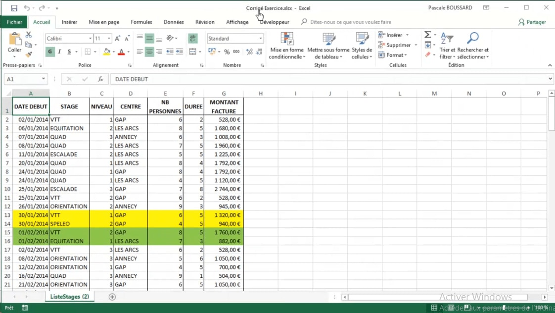 MEILLEUR TUTO GRATUIT EXCEL Avancé Corrigé exercice de mise en pratique gérer les