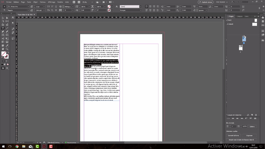 pagination automatique indesign