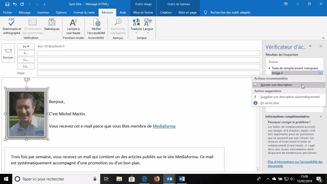 MEILLEUR TUTO GRATUIT Outlook 2019 L'essentiel Correction en un clic