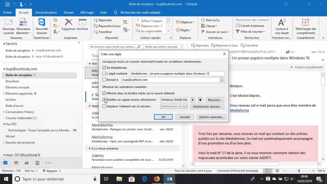 MEILLEUR TUTO GRATUIT Outlook 2019 : L'essentiel Afficher un message d ...