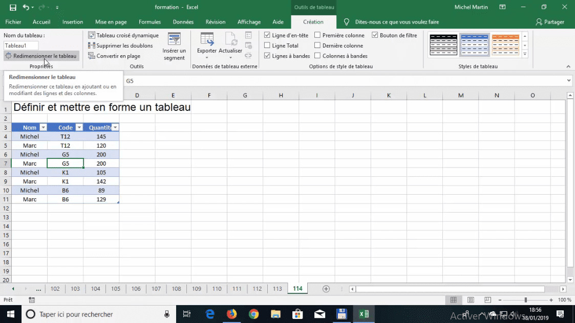 Meilleur Tuto Gratuit Excel 2019 Lessentiel Définir Et Mettre En Forme Un Tableau 1508