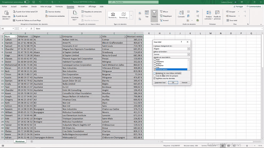 Meilleur Tuto Gratuit Excel 2019 Niveau Expert Utiliser La Fonctionnalité Sous Total 4037