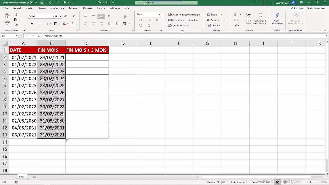 MEILLEUR TUTO GRATUIT Excel 2019 : Niveau Expert Formule FIN.MOIS ...