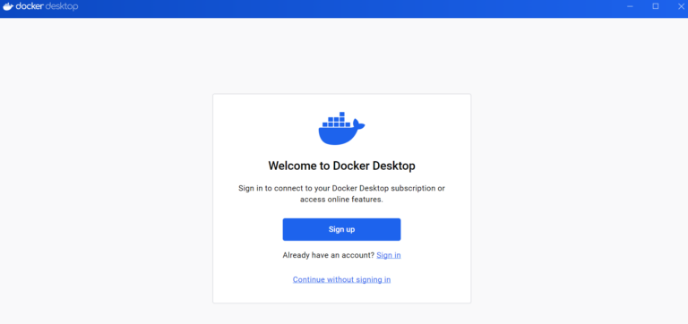 Capture d'écran du processus de création de compte Docker, guidant les nouveaux utilisateurs.