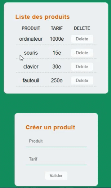 Liste interactive de produits sur une plateforme de e-commerce.