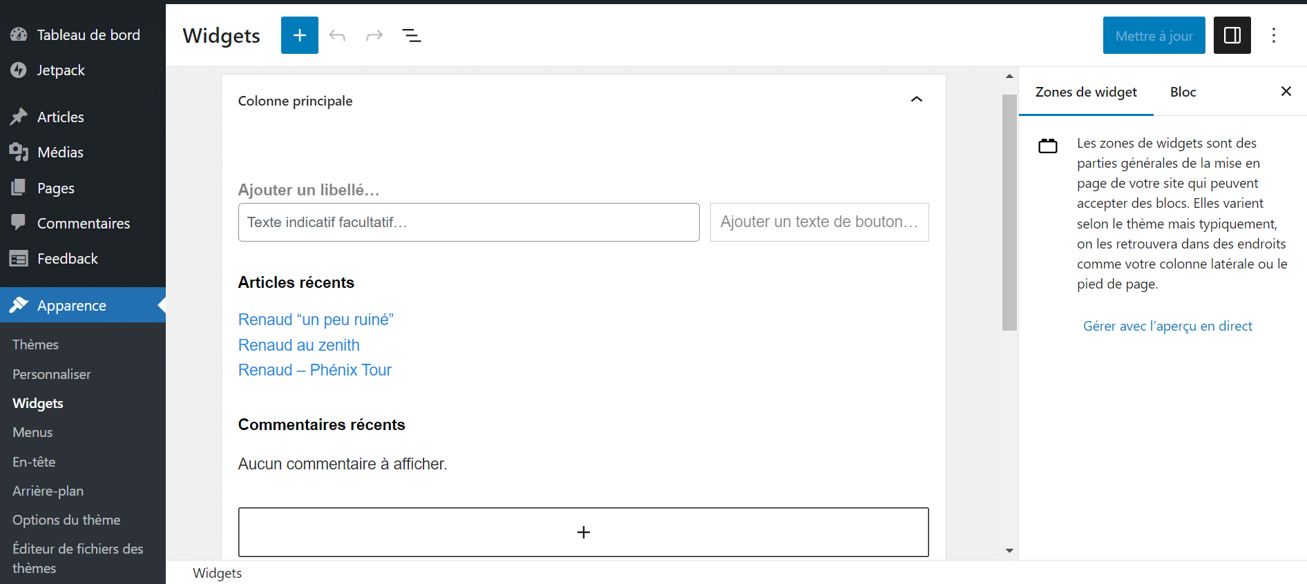 Bloc "Liste des catégories" dans WordPress.