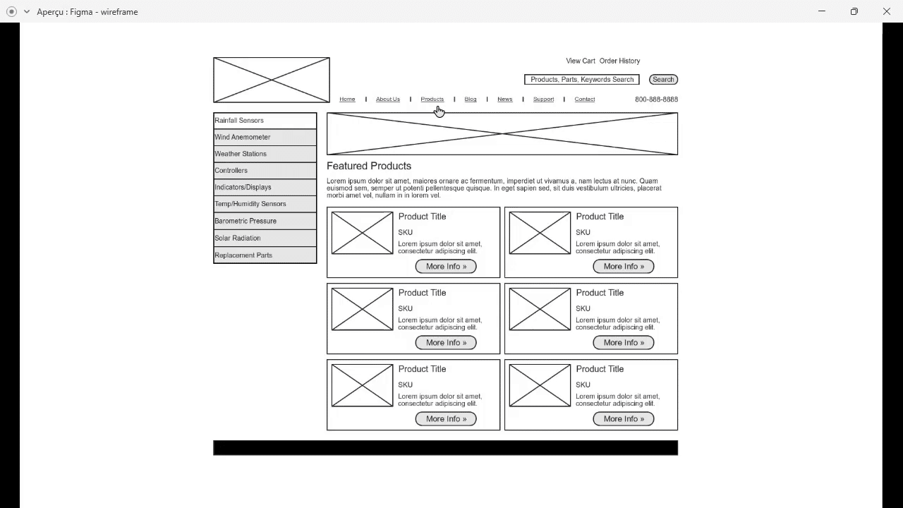 Conception du wireframe pour le projet développé sur Figma