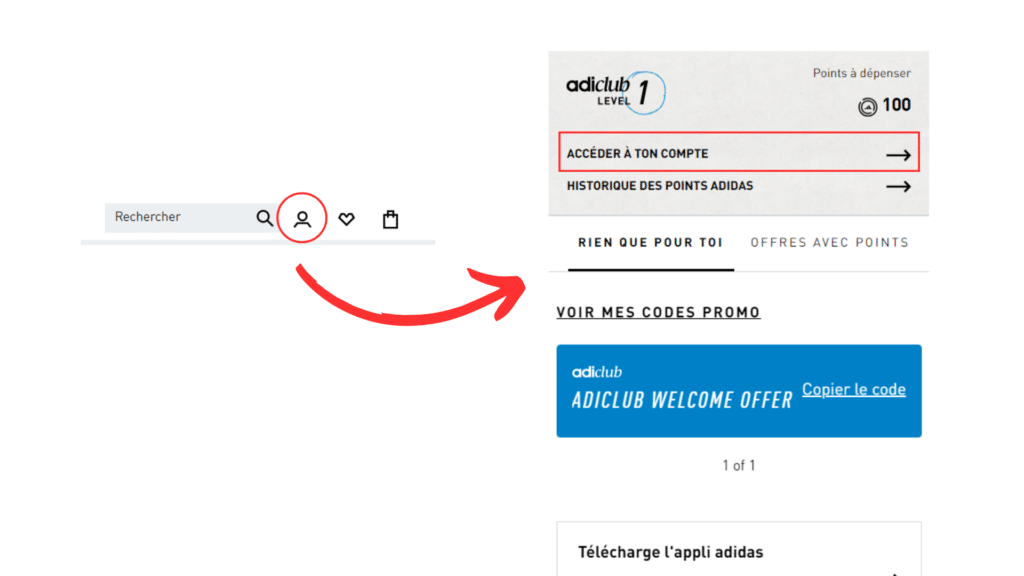 Accéder au profil Adidas, analyse Figma