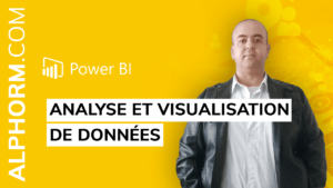 Formateur Alphorm avec fond jaune et texte 'Power BI - Analyse et visualisation de données