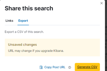 Fenêtre d'export CSV dans Kibana