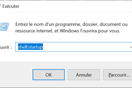 Fenêtre Exécuter Windows avec 'shell:startup'