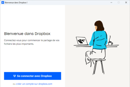 Page de connexion Dropbox pour partager fichiers