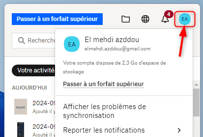 Ouverture des préférences dans Dropbox