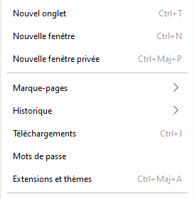 Menu des paramètres Firefox