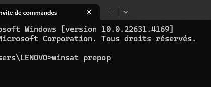 Invite de commandes Windows 11 winsat