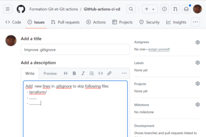 Fenêtre de création d'une issue GitHub