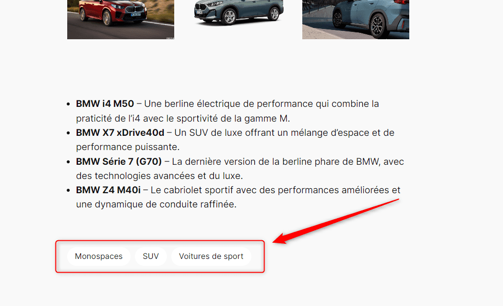 Liste des BMW avec options Monospaces, SUV et Sport