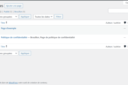 Tableau de gestion des pages WordPress