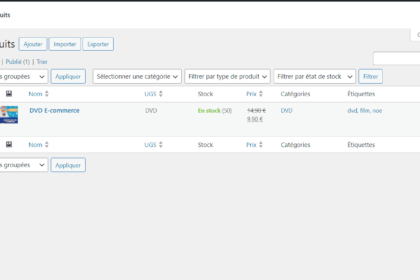 Interface de gestion des produits WooCommerce