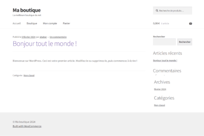 Page d'accueil WordPress par défaut