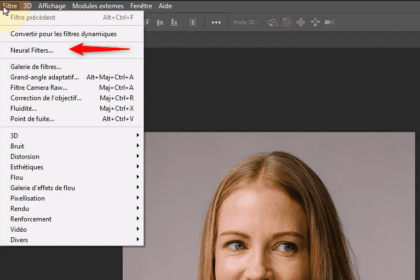 Menu Neural Filters dans Photoshop avec portrait
