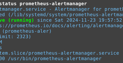 Sortie de la commande status d'AlertManager active