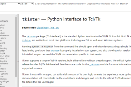 Page de documentation Tkinter pour Tcl/Tk en Python