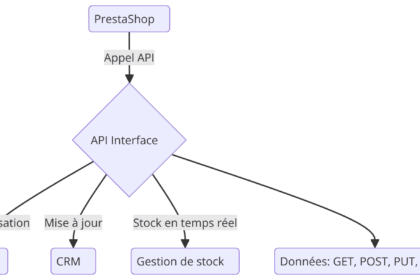 Schéma API PrestaShop avec flux de données