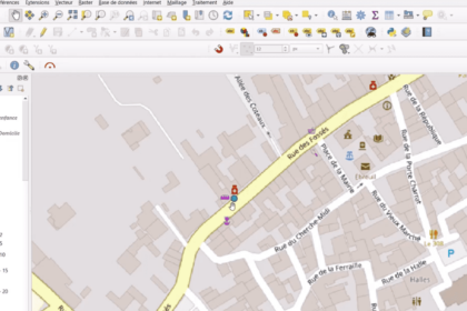 Carte QGIS montrant des points pour services santé et sociaux.