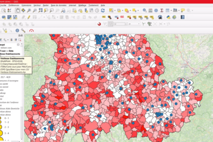 Capture d'écran QGIS montrant des couches et données