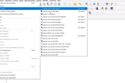 Menu QGIS pour ajouter une couche SIG