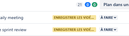 Capture d'écran de tâches du backlog en cours