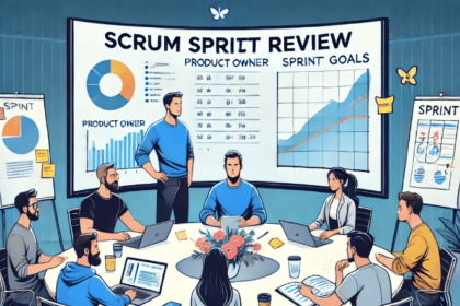 Équipe en réunion pour un sprint review agile.