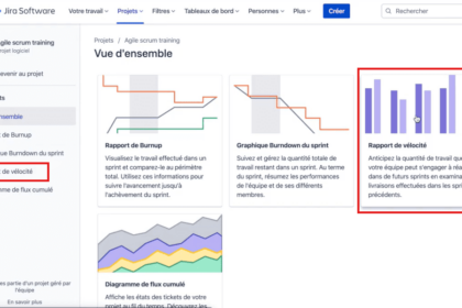 Interface Jira montrant le rapport de vélocité
