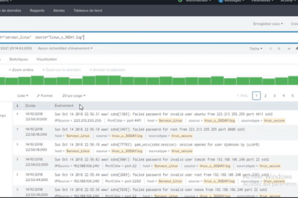 Capture d'écran de recherche Splunk