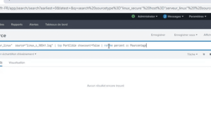 Interface Splunk affichant un rapport BruteForce